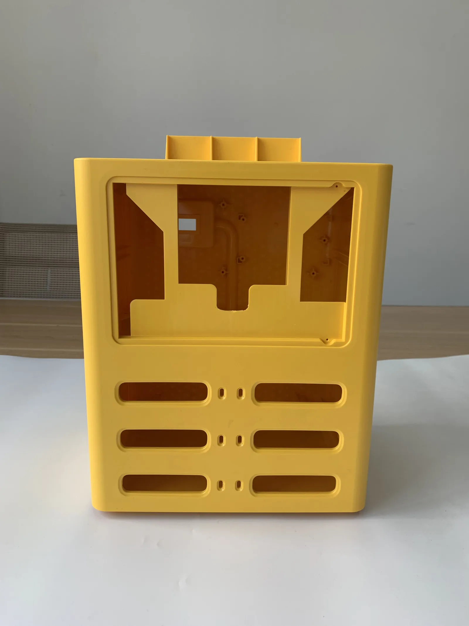 Outdoor shared power bank station housing moulded in yellow polymer
