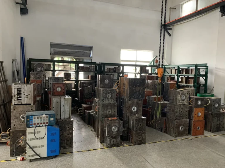 Injection moulds stacked in the tooling storage bay between programs